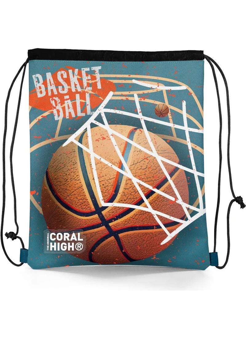 CORAL HIGH Kids Nefti Orange Basketball Patterned Drawstring Backpack 12653
