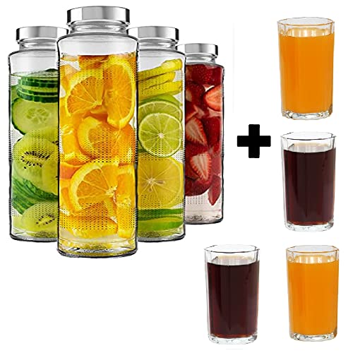 Vency Eco-Friendly, Leak-Proof 750Ml Glass Water Bottle For Fridge And Tumbler Set - A Stylish Solution For Your Kitchen (Bottle Set Of 4, Tumbler Set Of 4), Clear - Image 1