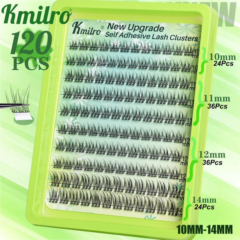kmilro Self Adhesive Eyelashes 10-14mm Natural Self Adhesive Lash Clusters Wispy Press on Lashes No Glue Needed 120Pcs Pre Glued Lashes Clusters Reusable DIY Eyelash Extensions Kit with Tweezers, by Kmilro - Image 3