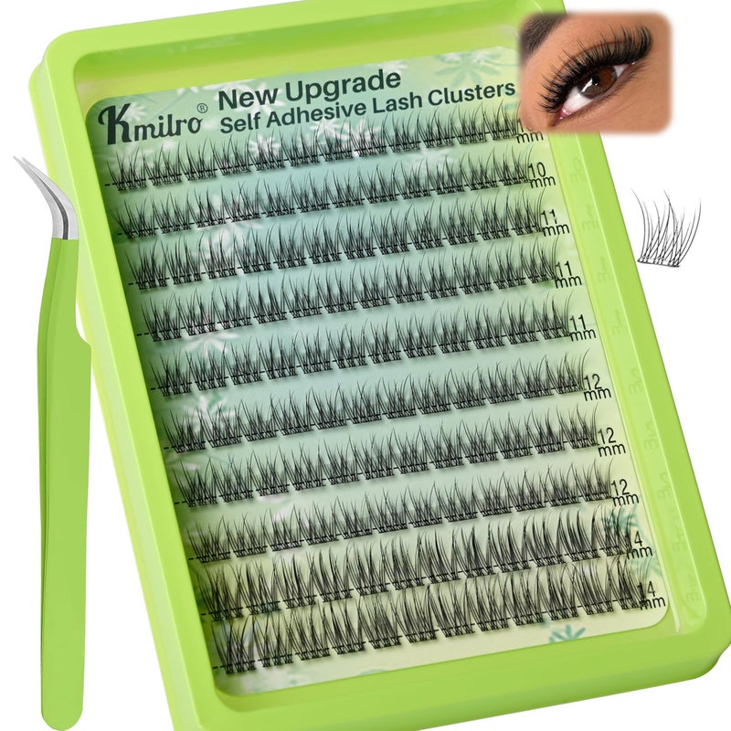 kmilro Self Adhesive Eyelashes 10-14mm Natural Self Adhesive Lash Clusters Wispy Press on Lashes No Glue Needed 120Pcs Pre Glued Lashes Clusters Reusable DIY Eyelash Extensions Kit with Tweezers, by Kmilro - Image 1