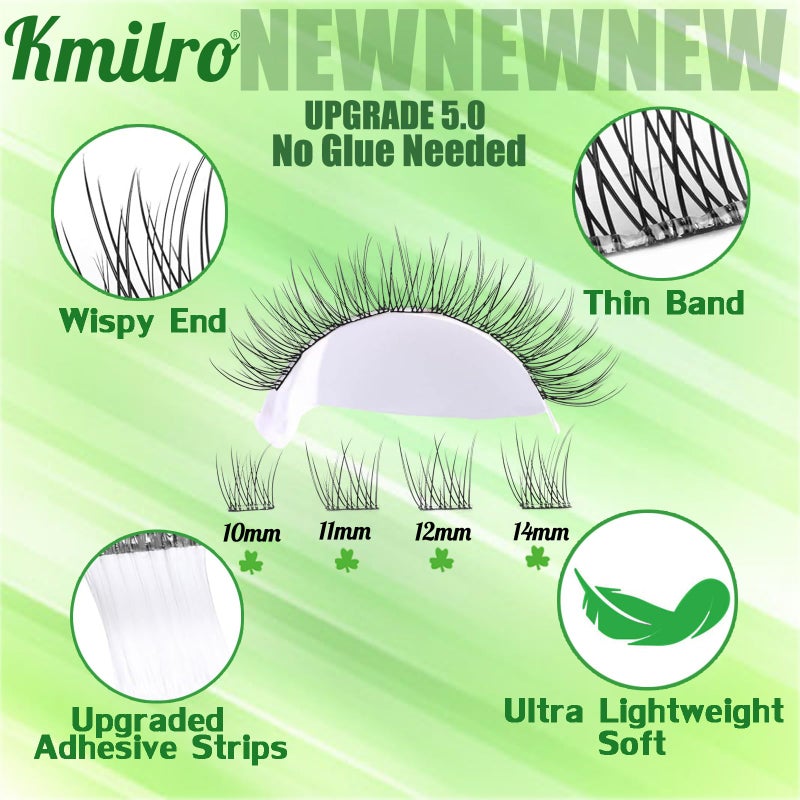 kmilro Self Adhesive Eyelashes 10-14mm Natural Self Adhesive Lash Clusters Wispy Press on Lashes No Glue Needed 120Pcs Pre Glued Lashes Clusters Reusable DIY Eyelash Extensions Kit with Tweezers, by Kmilro - Image 4