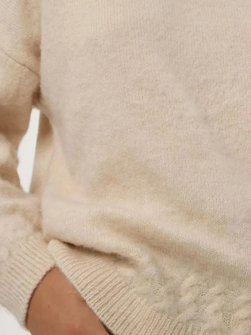 HICCUP Cream Natural Braiding Detailed Textured Crew Neck Sweater for Women | Best Price UAE