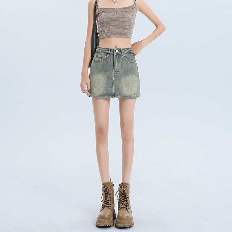 American Style Hot Girl Denim Skirt Women's 2024 Summer New High Waist A- line Slimming Anti-walking Sheath Skirt - Image 1