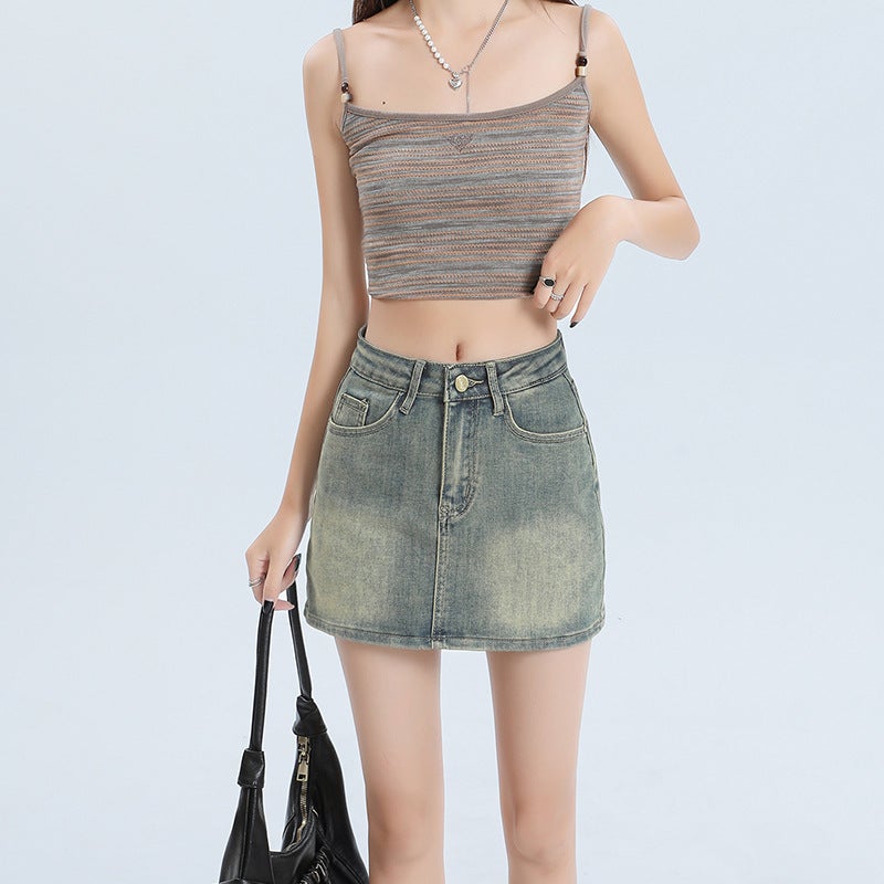 American Style Hot Girl Denim Skirt Women's 2024 Summer New High Waist A- line Slimming Anti-walking Sheath Skirt - Image 4