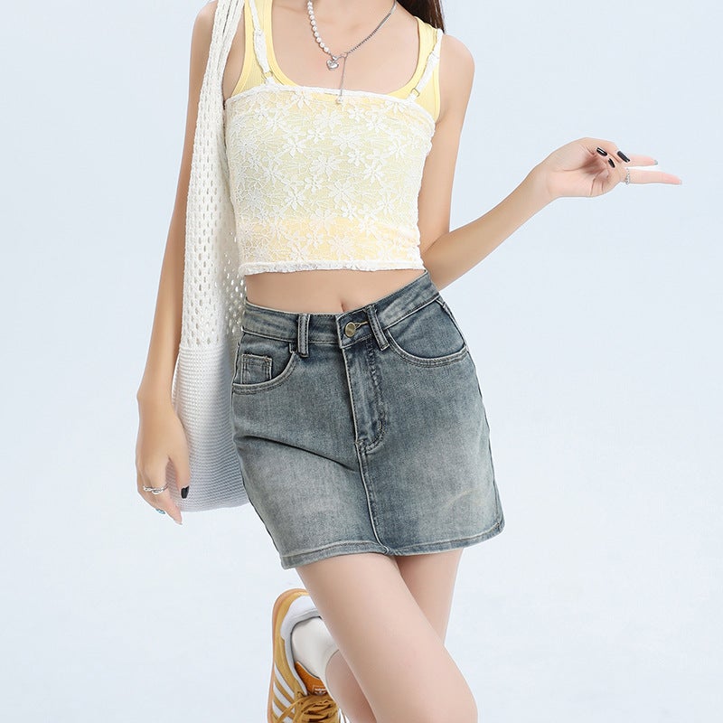 American Style Hot Girl Denim Skirt Women's 2024 Summer New High Waist A- line Slimming Anti-walking Sheath Skirt - Image 5