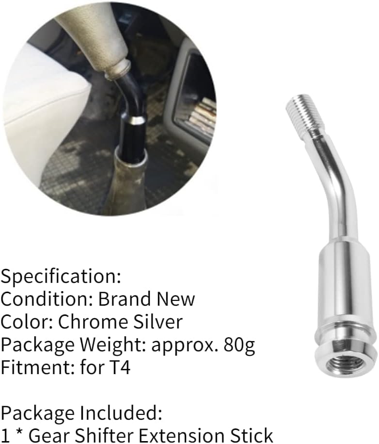 woobles 5inch Gear Shifter Stick Lever Bend Extension Shift Knob Extender for T4 Silver - Image 4