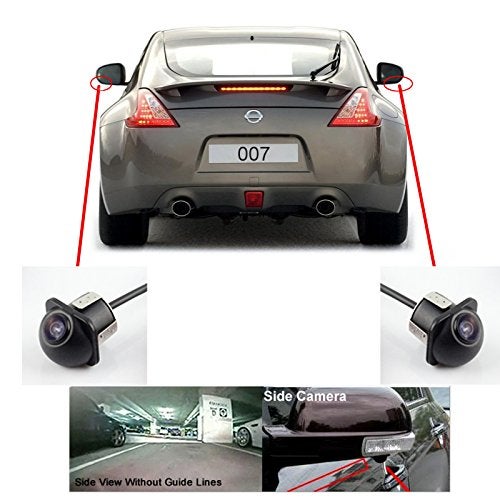 Ekylin Pair Car Auto 20mm Hole Drilling Side View Camera Side Mirror Mount Reverse Mirrored Image with No Parking Assistance Lines Cam Safe Turning No Blind Spot for Car Monitor Stereo RCA - Pack of 2 - Image 2