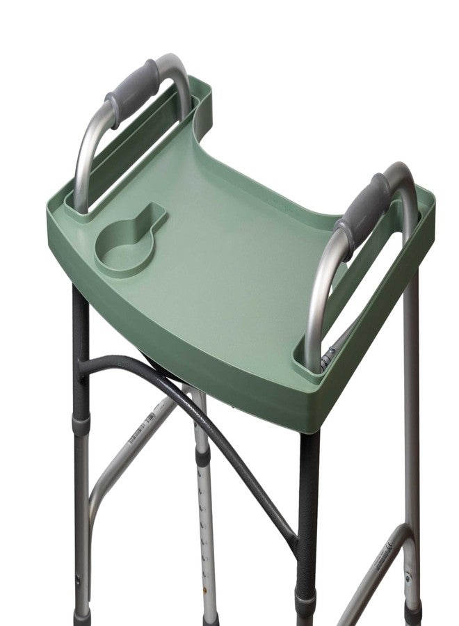 Sigo Green Walker Tray for Rolling Folding Walker, Tray Table with Cup Holder for Standard Walkers Seniors, Detachable Non Slip TV Accessories Basket Holding Plate Cups Clip On Small Bag Carrier - Image 1