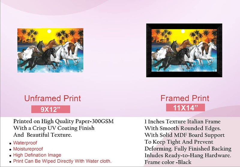SAF paintings 7 Running Horses in Water Sunrise UV Teatured Digital Reprint Framed Painting (11 inch X 14 inch) SANFK62 - Image 3