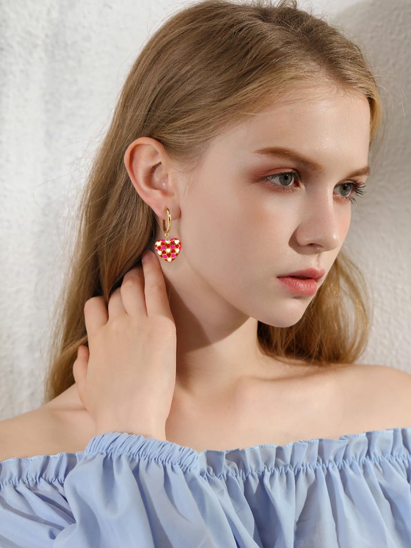 WOWORAMA Colorful Heart Earrings for Women Pink Love Heart Earrings Pink Red Heart Hoop Earrings Unique Statement Huggie Earrings - Image 3