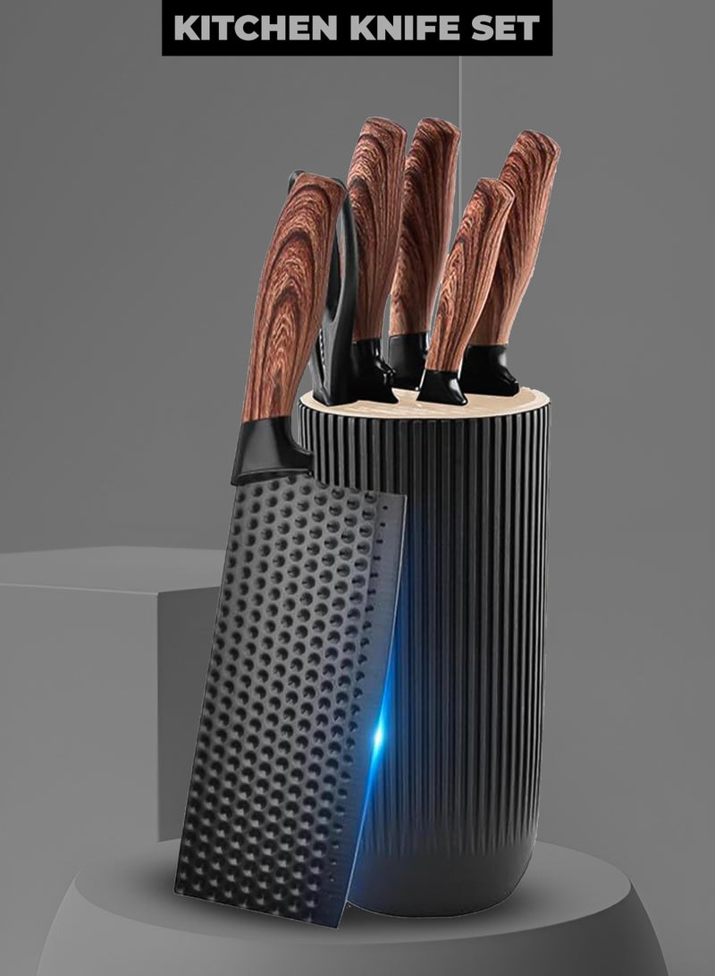 NextWave Kitchen Knife Set,6-Piece Black Kitchen Knife Set with Knife Block – Non-Stick Stainless Steel Sharp Blades, Anti-Rust & Ergonomic Design for Home, Restaurant - Image 1