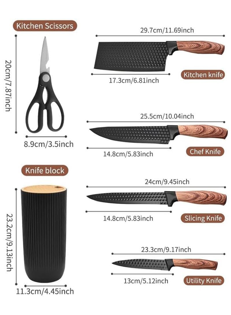 NextWave Kitchen Knife Set,6-Piece Black Kitchen Knife Set with Knife Block – Non-Stick Stainless Steel Sharp Blades, Anti-Rust & Ergonomic Design for Home, Restaurant - Image 2