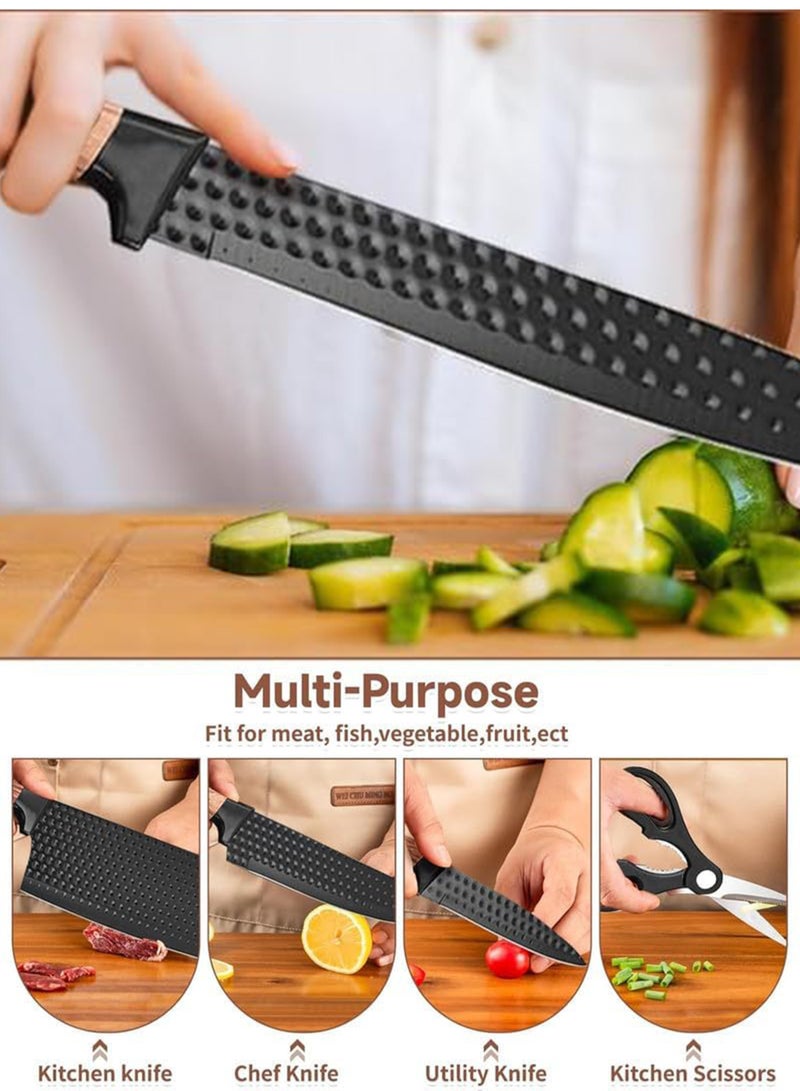 NextWave Kitchen Knife Set,6-Piece Black Kitchen Knife Set with Knife Block – Non-Stick Stainless Steel Sharp Blades, Anti-Rust & Ergonomic Design for Home, Restaurant - Image 4
