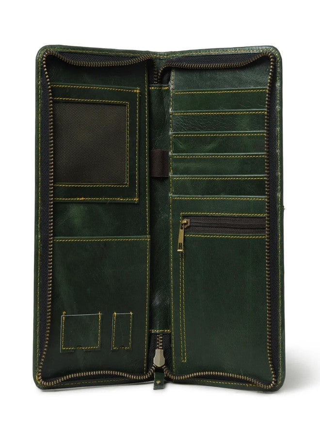 MaheTri Blair Women's Leather Wallet | Genuine Leather Women's Clutch | Zip Closure Purse with Multiple Pockets | Multiple Card Slots with Zipper Coin & Money Pocket (Olive Green) - Image 2