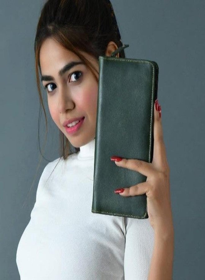 MaheTri Blair Women's Leather Wallet | Genuine Leather Women's Clutch | Zip Closure Purse with Multiple Pockets | Multiple Card Slots with Zipper Coin & Money Pocket (Olive Green) - Image 5