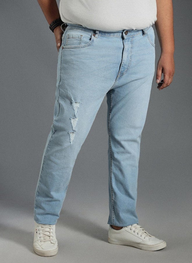 HIGH STAR Men's Indigo 100% Cotton Bleached Full Length Tapered Fit Jeans - Image 5