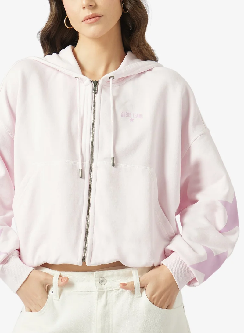 Guess  Pocket Detailed Zip Through Hooded Sweatshirt for Women | Best Price UAE