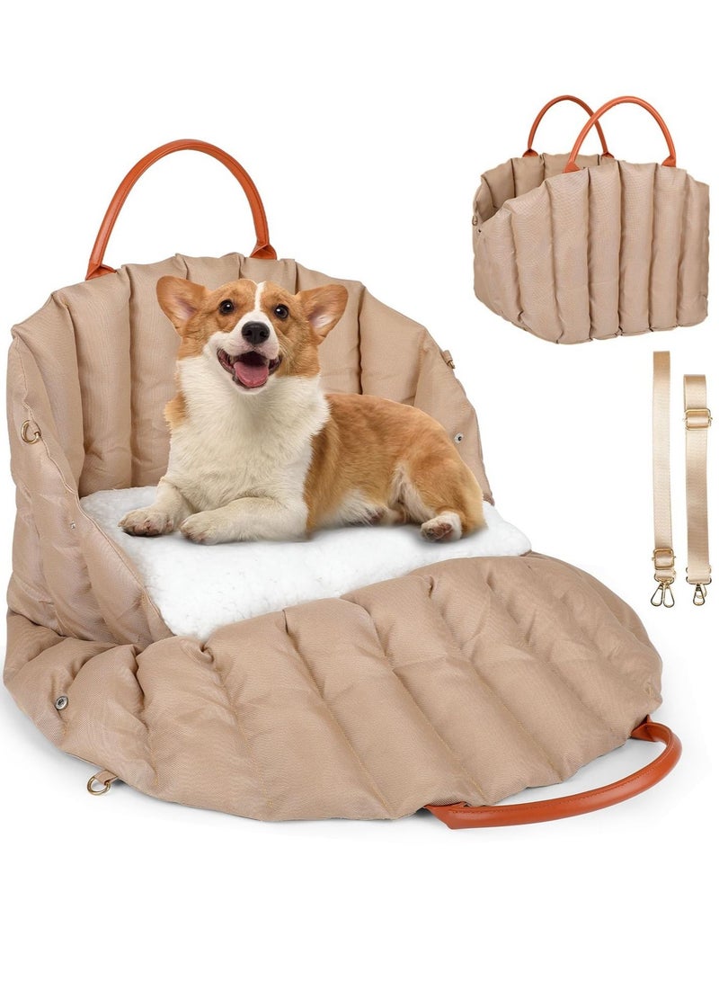 Excefore مقعد سيارة للكلاب الصغيرة والمتوسطة، مقعد سيارة قابل للطي، مقعد محمول للكلاب والقطط، مع تصميم مضاد للانزلاق، مقعد رفع، وسادة وحزام أمان، سرير موطن للكلاب للسفر والعطلات - Image 1