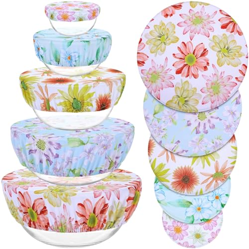 Revahope 5 Pieces Bowl Covers Reusable, 5 Size Elastic Cloth Bowl Covers for Bread Proofing Stretch Food Covers Washable for Food Fruits Leftover (Daisy) - Image 1