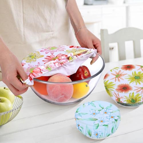 Revahope 5 Pieces Bowl Covers Reusable, 5 Size Elastic Cloth Bowl Covers for Bread Proofing Stretch Food Covers Washable for Food Fruits Leftover (Daisy) - Image 3