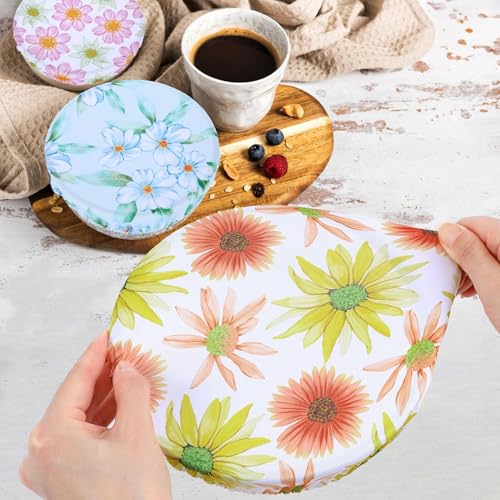 Revahope 5 Pieces Bowl Covers Reusable, 5 Size Elastic Cloth Bowl Covers for Bread Proofing Stretch Food Covers Washable for Food Fruits Leftover (Daisy) - Image 4