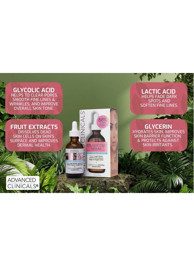 Advanced Clinicals 10% Glycolic Acid Serum For Face | Exfoliating AHA + Lactic Acid + Salicylic Acid Serum | Facial Chemical Peel Skin Care Treatment For Large Pores & Dark Spots. 1.75 FL Oz  - Image 3