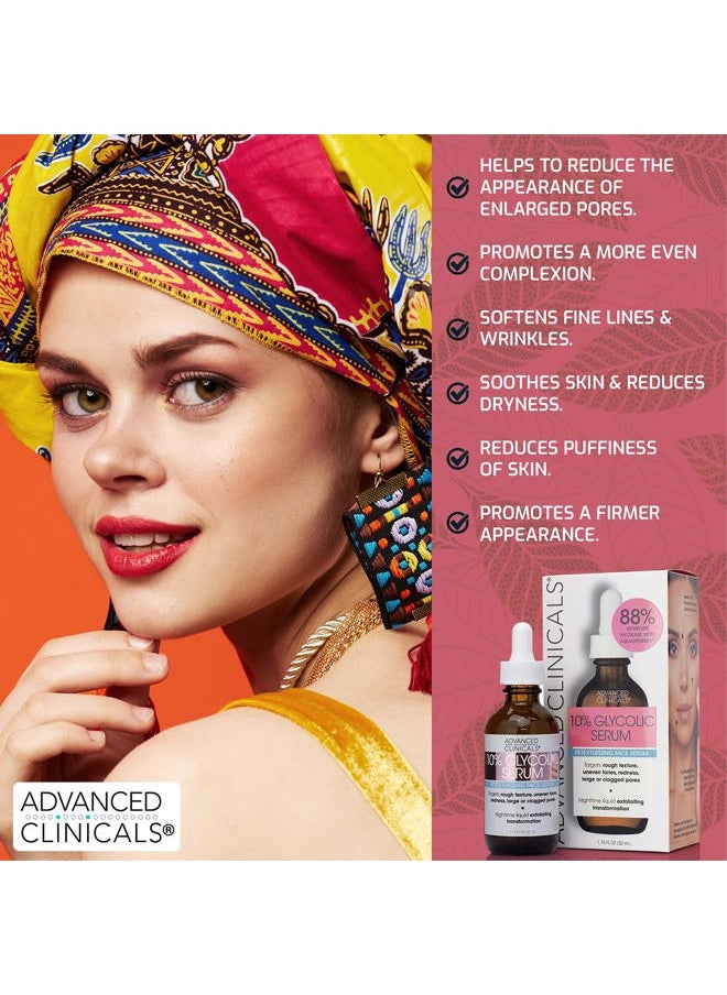 Advanced Clinicals 10% Glycolic Acid Serum For Face | Exfoliating AHA + Lactic Acid + Salicylic Acid Serum | Facial Chemical Peel Skin Care Treatment For Large Pores & Dark Spots. 1.75 FL Oz  - Image 4