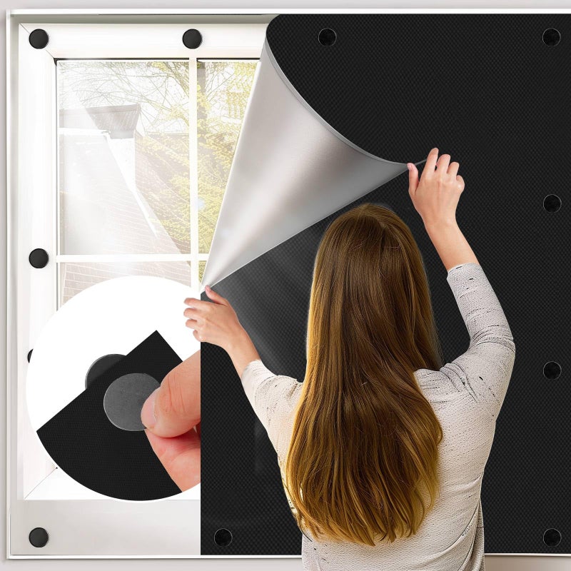 BKSAI Magnetic Blackout Blinds Window for Bedroom Traceless Removable 145x300cm Any Shape and Size No drilling 24 Magnets Portable Black Out Blinds Curtains Blackout Material Cover