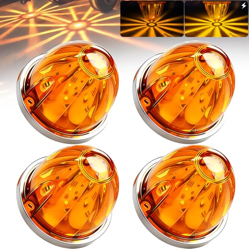 BJZ 4Pcs Amber Watermelon LED Strobe+Constant Marker Lights Dual Function Watermelon-shaped Side Marker Clearance Tail Top Cap Roof Lights for Trailer Truck Semi-trailer Heavy-duty Truck Bus Van - Image 1