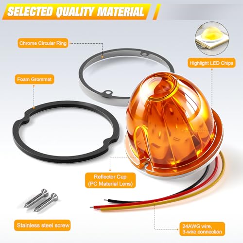 BJZ 4Pcs Amber Watermelon LED Strobe+Constant Marker Lights Dual Function Watermelon-shaped Side Marker Clearance Tail Top Cap Roof Lights for Trailer Truck Semi-trailer Heavy-duty Truck Bus Van - Image 5