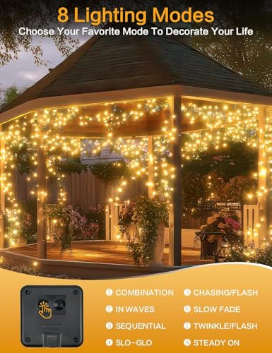 BHCLIGHT Solar String Lights Outdoor, 4 Pack 160FT 400 LED Solar Twinkle Lights for Outside Waterproof Copper Wire with 8 Modes Solar Fairy Lights for Garden Yard Wedding Christmas Tree Decor (Warm White) - Image 5