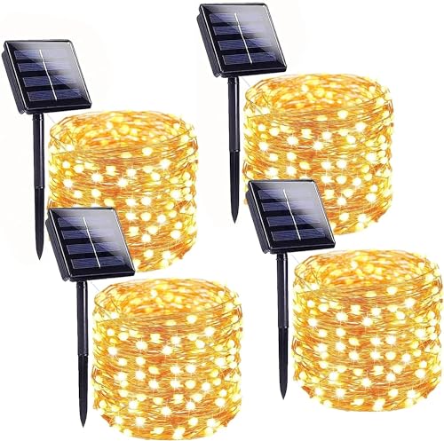 BHCLIGHT Solar String Lights Outdoor, 4 Pack 160FT 400 LED Solar Twinkle Lights for Outside Waterproof Copper Wire with 8 Modes Solar Fairy Lights for Garden Yard Wedding Christmas Tree Decor (Warm White) - Image 1