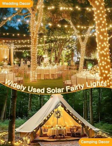 BHCLIGHT Solar String Lights Outdoor, 4 Pack 160FT 400 LED Solar Twinkle Lights for Outside Waterproof Copper Wire with 8 Modes Solar Fairy Lights for Garden Yard Wedding Christmas Tree Decor (Warm White) - Image 2