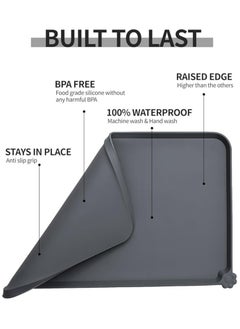 MahMir Medium Size Feeding Mat, For Cat and Dogs Silicone Bowl Mat, Feeding Mat, Waterproof Dog Cat Mat Pet Placemat Premium Silicone FDA Grade Non-stick Non Slip Anti Spill Easy Clean  ( L. Grey )  - Image 5
