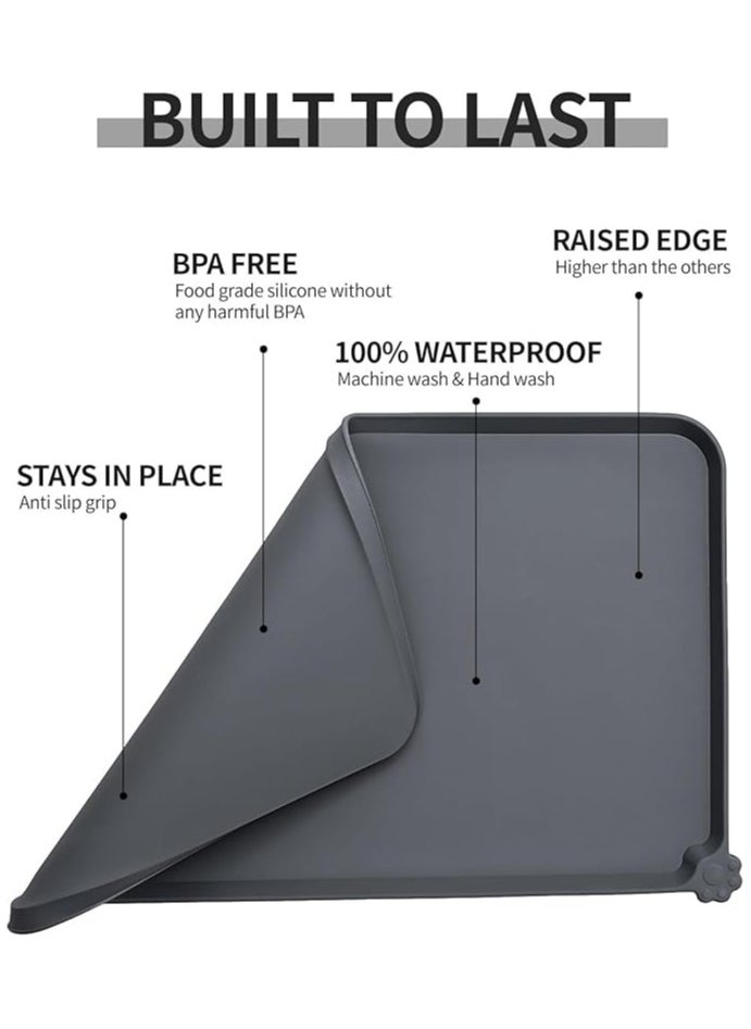 MahMir Medium Size Feeding Mat, For Cat and Dogs Silicone Bowl Mat, Feeding Mat, Waterproof Dog Cat Mat Pet Placemat Premium Silicone FDA Grade Non-stick Non Slip Anti Spill Easy Clean  ( L. Grey )  - Image 5