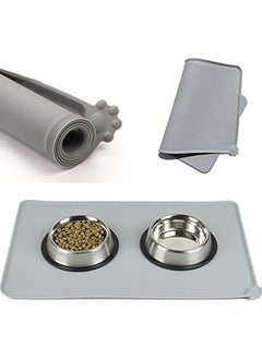MahMir Medium Size Feeding Mat, For Cat and Dogs Silicone Bowl Mat, Feeding Mat, Waterproof Dog Cat Mat Pet Placemat Premium Silicone FDA Grade Non-stick Non Slip Anti Spill Easy Clean  ( L. Grey )  - Image 1