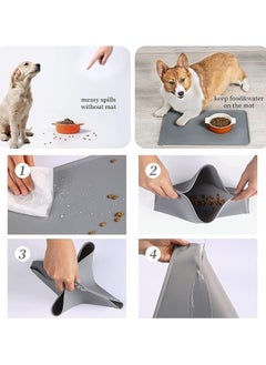 MahMir Medium Size Feeding Mat, For Cat and Dogs Silicone Bowl Mat, Feeding Mat, Waterproof Dog Cat Mat Pet Placemat Premium Silicone FDA Grade Non-stick Non Slip Anti Spill Easy Clean  ( L. Grey )  - Image 3