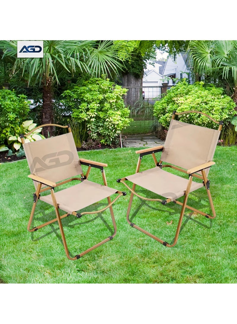 AGD Comfortable Folding Camping Chair for Outdoor Activities with Backrest and Armrests, Golden - Image 4