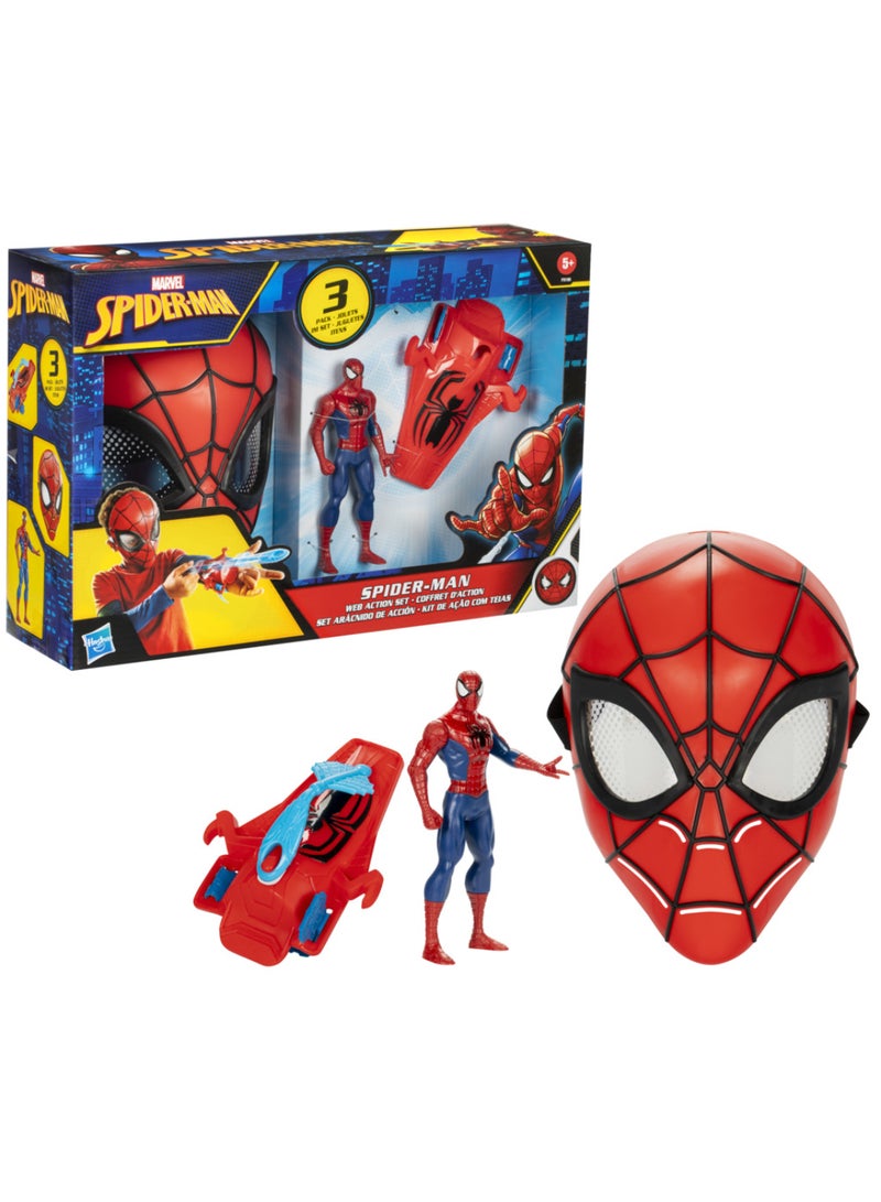 SPIDERMAN مجموعة عمل شبكة سبايدر مان من مارفل، مجموعة لعب أدوار مكونة من 3 قطع مع قاذف شبكة، قناع، وشخصية، ألعاب أبطال خارقين للأطفال من عمر 5 سنوات فما فوق - Image 1