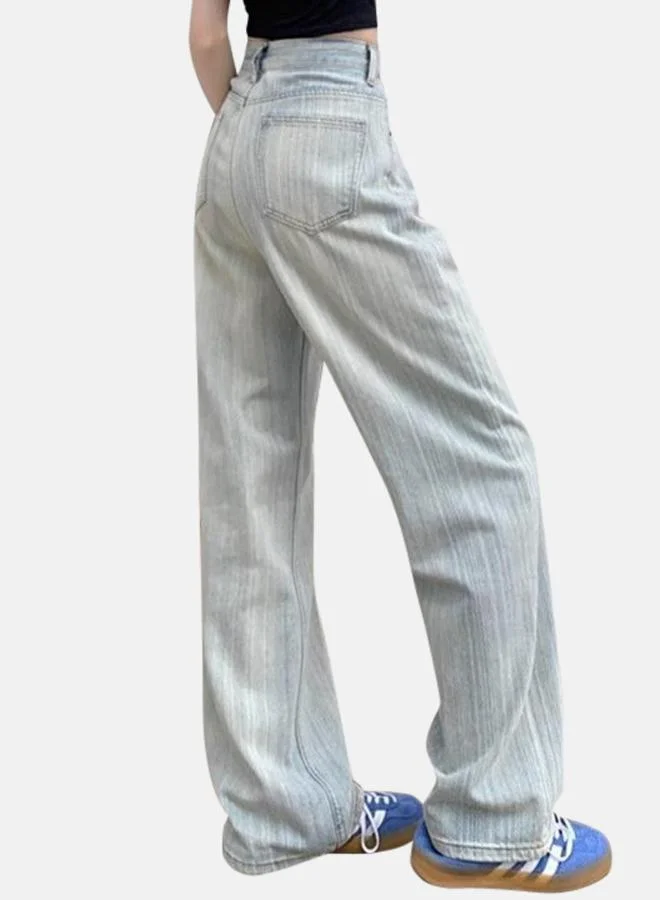 YUNIQEE Blue Cotton Flared High-Rise Light Fade Jeans