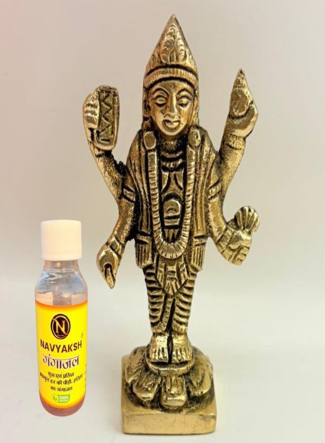 Navyaksh Weight -100 GRAM Brass Dhanvantari Statue, Gold, Traditional Style, Small, Religious Idol for Home Decor, Height - 2.5 INCH BREADTH - 1.5 INCH with Free GANGAJAL (60ML) - Image 1