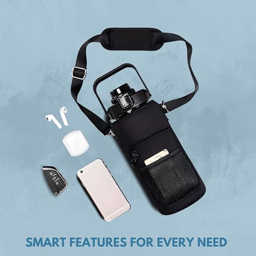 Schmick Plastic 2 Liters Black Water Bottle For Girls, Boys, Home, Office, Gym - Water Bottle With Cover Having Mobile Pocket & Coin/Key/Card Pocket - Image 4