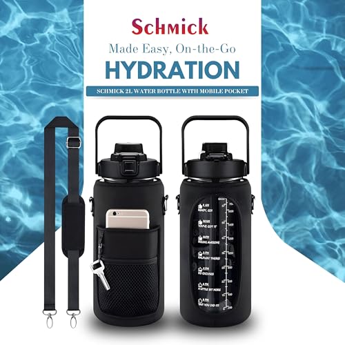 Schmick Plastic 2 Liters Black Water Bottle For Girls, Boys, Home, Office, Gym - Water Bottle With Cover Having Mobile Pocket & Coin/Key/Card Pocket - Image 3