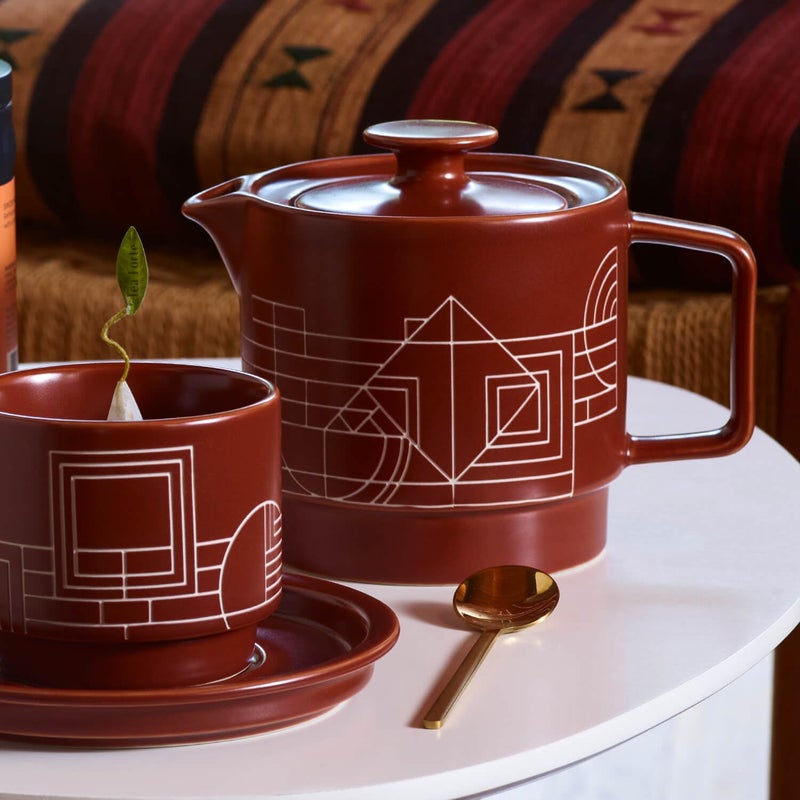 Tea Forte Terra Stoneware Teapot with Infuser and Lid, Frank Lloyd Wright, 20 oz. Sienna Stoneware Pot for Steeping Loose Leaf Tea, Dishwasher & Microwave Safe - Image 5