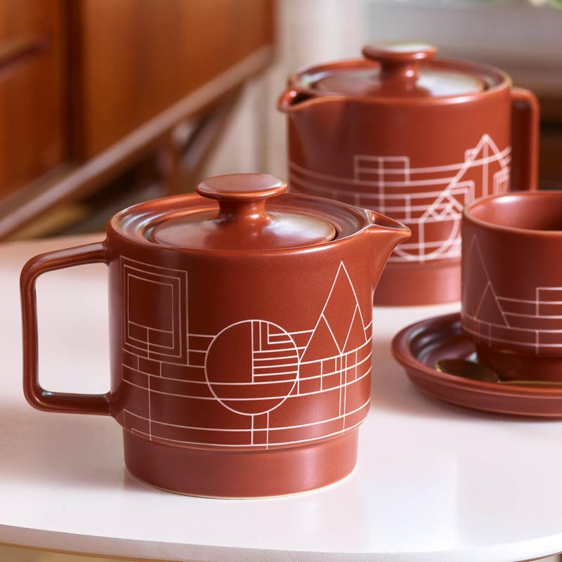 Tea Forte Terra Stoneware Teapot with Infuser and Lid, Frank Lloyd Wright, 20 oz. Sienna Stoneware Pot for Steeping Loose Leaf Tea, Dishwasher & Microwave Safe - Image 4