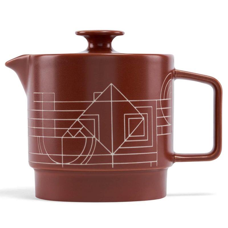 Tea Forte Terra Stoneware Teapot with Infuser and Lid, Frank Lloyd Wright, 20 oz. Sienna Stoneware Pot for Steeping Loose Leaf Tea, Dishwasher & Microwave Safe - Image 1