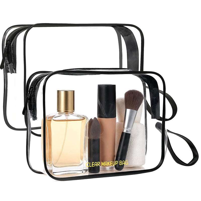 Icramsy Clear Makeup Bag,2 Pack TSA Approved Toiletry Bag Travel Toiletry Bag Hanging Makeup Cosmetic bag for Women Men (Black). - Image 1