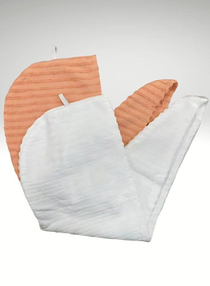 1Chase 100% Cotton Terry Ribbed Hair Towel Wrap,White 68x23CM - Image 4