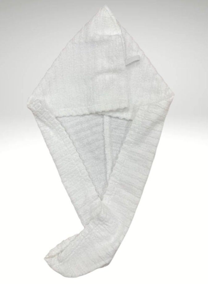 1Chase 100% Cotton Terry Ribbed Hair Towel Wrap,White 68x23CM - Image 3