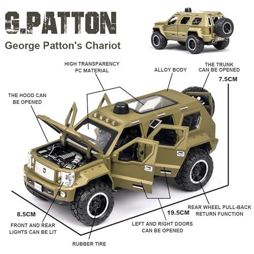 Mashes 1:24 G-Patton Car Model, Diecast Pull Back Car Toy car, Doors Open, Light and Sound, Boys Toys Kids Adults Gifts【Colors as Per Stock】 - Image 5